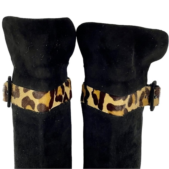 STUART WEITZMAN BLACK SUEDE KNEE HIGH STILETTO LEOPARD BOOTS VINTAGE Y2K 90s - Picture 7 of 12